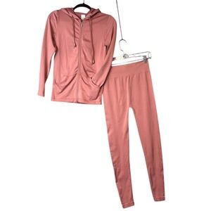 Color Un Womens 2 Piece Activewear Set Zip Hoodie Leggings Dusty Rose Pink OS